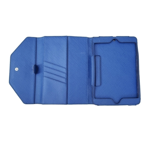Michael Kors Blue Saffiano Leather Ipad Mini Stand Case Clutch - Picture 3 of 11